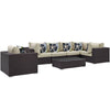 Modway Convene Wicker Rattan 7-Piece Outdoor Patio Sectional Sofa Furniture Set in Espresso Beige