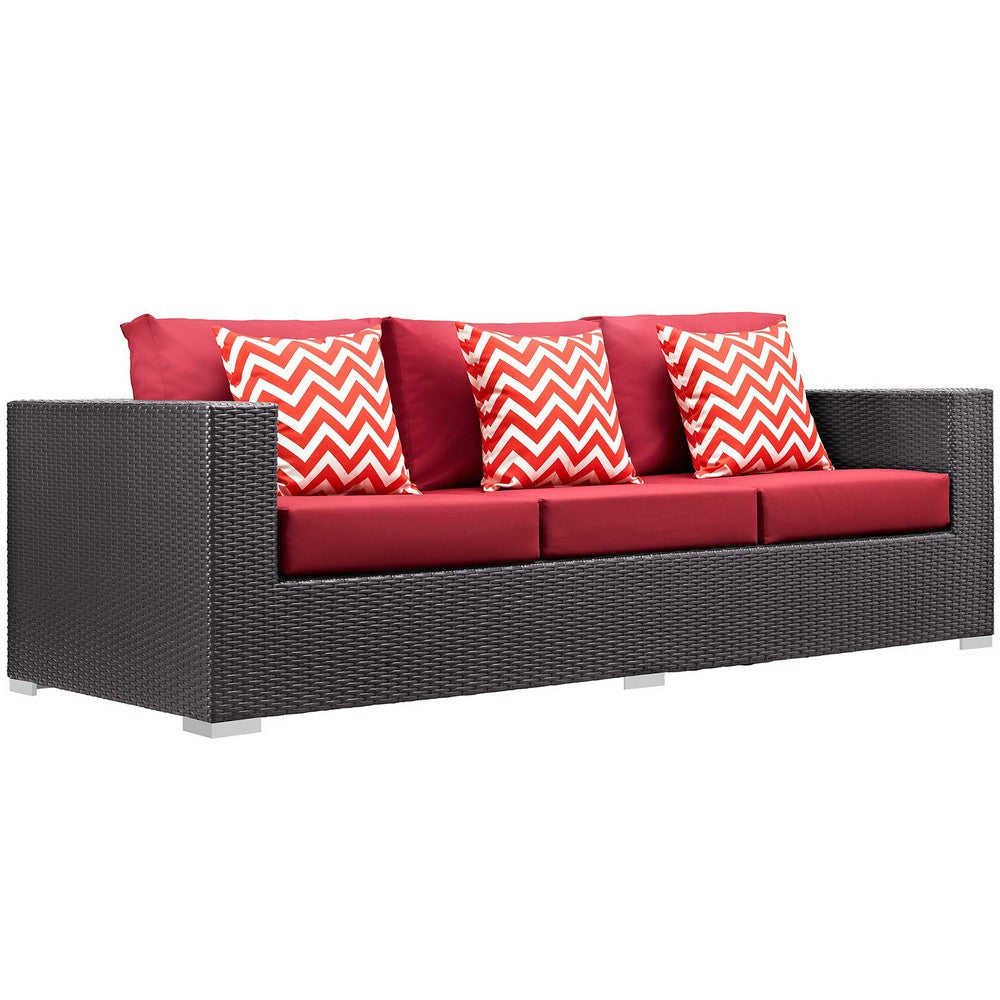 Modway EEI-2364-EXP-RED-SET Convene 3 Piece Outdoor Patio Sofa Set Espresso Red MDY-EEI-2364-EXP-RED-SET