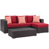 Modway EEI-2364-EXP-RED-SET Convene 3 Piece Outdoor Patio Sofa Set, Espresso Red