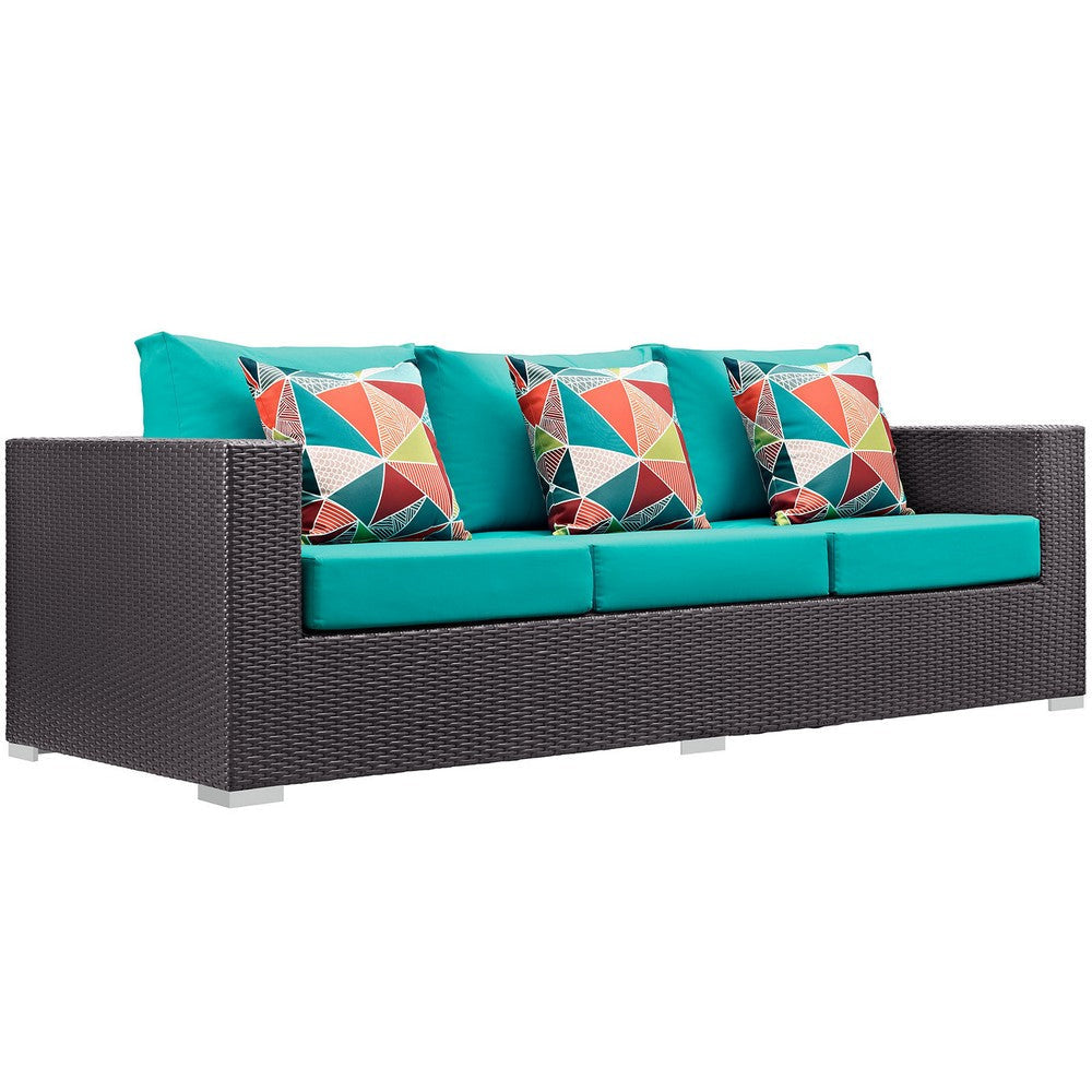 Modway EEI-2364-EXP-TRQ-SET Convene 3 Piece Outdoor Patio Sofa Set Espresso Turquoise MDY-EEI-2364-EXP-TRQ-SET