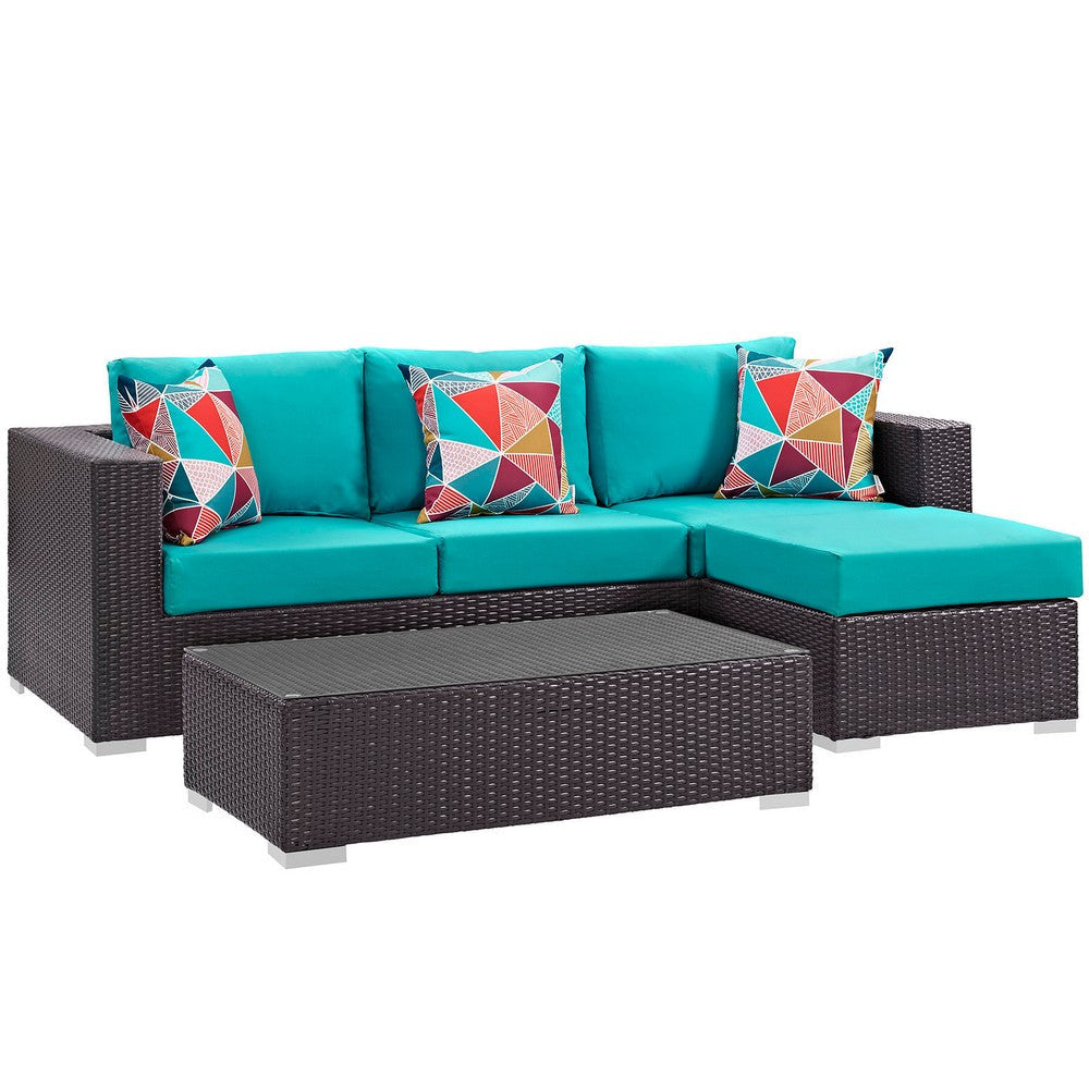 Modway EEI-2364-EXP-TRQ-SET Convene 3 Piece Outdoor Patio Sofa Set, Espresso Turquoise