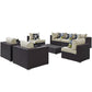 Modway Convene Wicker Rattan 8-Piece Outdoor Patio Sectional Sofa Furniture Set in Espresso Beige