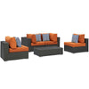 Modway EEI-2378-CHC-TUS-SET Sojourn Wicker Rattan 5 Piece Outdoor Patio Sunbrella Sectional Set, Canvas Tuscan Orange