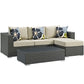 Modway EEI-2384-CHC-BEI-SET Sojourn Wicker Rattan 3 Piece Outdoor Patio Sunbrella Sectional Set in Canvas Antique Beige