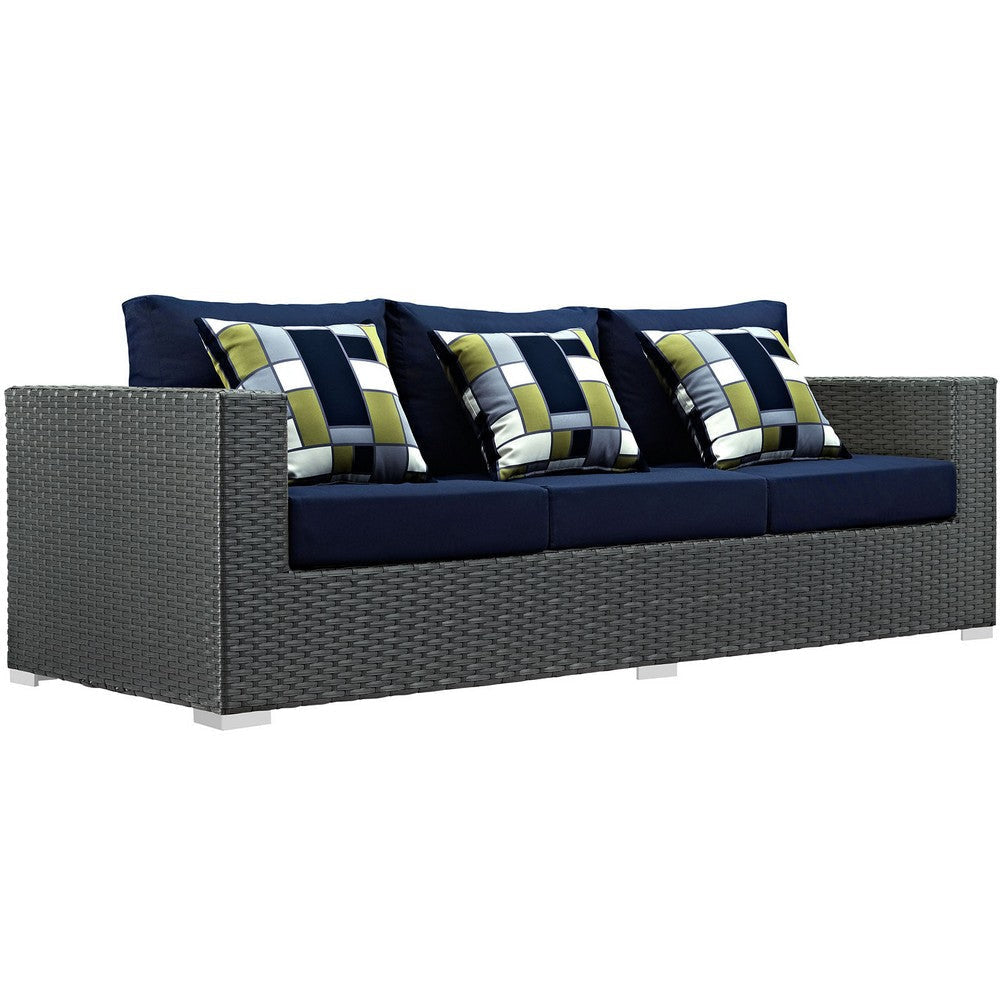 Modway EEI-2384-CHC-NAV-SET Sojourn Wicker Rattan 3 Piece Outdoor Patio Sunbrella Sectional Set in Canvas Navy MDY-EEI-2384-CHC-NAV-SET