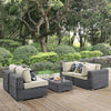 Modway Summon Wicker Rattan Aluminum Outdoor Patio 5-Piece Sectional Sofa Set with Sunbrella® Fabric Cushions in Canvas Antique Beige