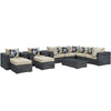 Modway EEI-2396-GRY-BEI-SET Summon 10 Piece Outdoor Patio Sectional Set with Sunbrella Cushions in Canvas Antique Beige