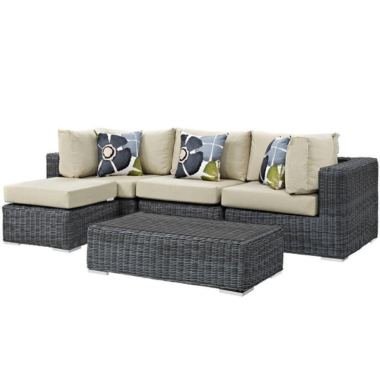 Modway EEI-2398-GRY-BEI-SET Summon 5 Piece Outdoor Patio Sectional Set with Sunbrella Cushions in Canvas Antique Beige