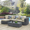 Modway EEI-2398-GRY-BEI-SET Summon 5 Piece Outdoor Patio Sectional Set with Sunbrella Cushions in Canvas Antique Beige