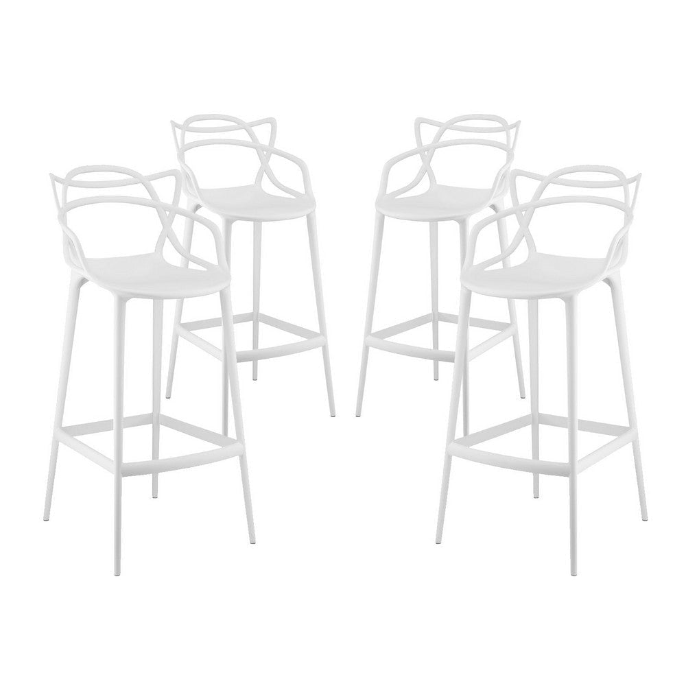 Modway Entangled Modern Molded Plastic Four Bar Stools in White - Fully Assembled