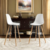 Modway Pyramid Mid-Century Modern Two Bar Stools with Natural Wood Legs in White MDY-EEI-2422-WHI-SET