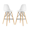 Modway Pyramid Mid-Century Modern Two Bar Stools with Natural Wood Legs in White