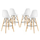 Modway Pyramid Mid-Century Modern Two Bar Stools with Natural Wood Legs in White