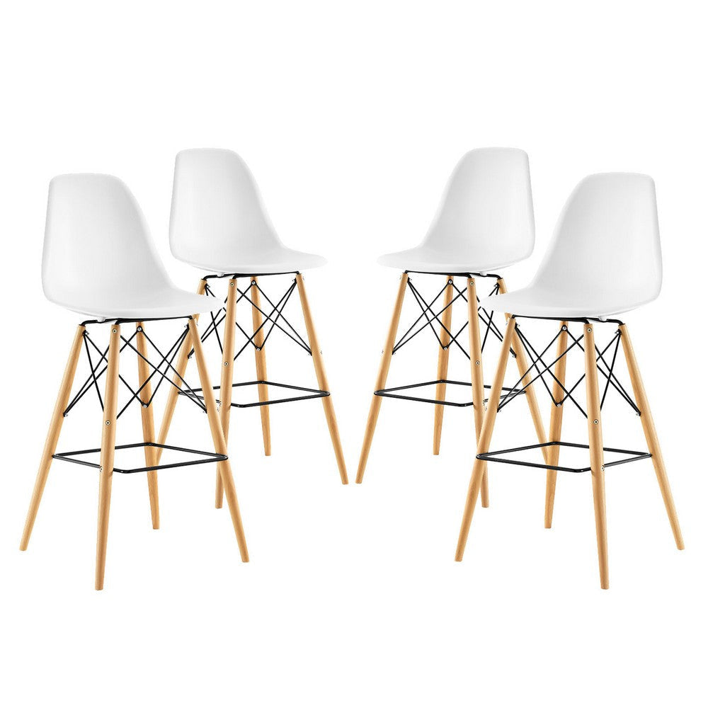 Modway Pyramid Mid-Century Modern Two Bar Stools with Natural Wood Legs in White