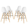 Modway Pyramid Mid-Century Modern Two Bar Stools with Natural Wood Legs in White