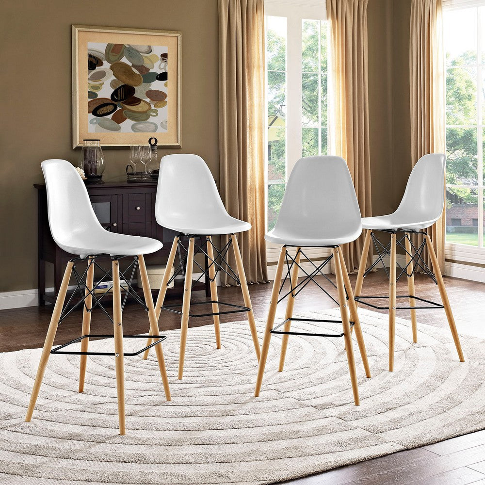 Modway Pyramid Mid-Century Modern Two Bar Stools with Natural Wood Legs in White