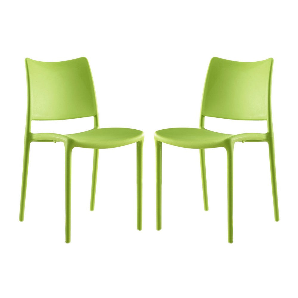 Modway Hipster Contemporary Modern Molded Plastic Stacking Two Dining Chairs in Green