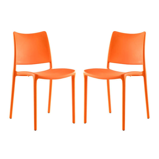 Modway Hipster Contemporary Modern Molded Plastic Stacking Two Dining Chairs in Orange