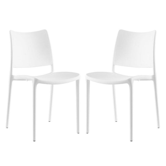 Modway Hipster Contemporary Modern Molded Plastic Stacking Two Dining Chairs in White