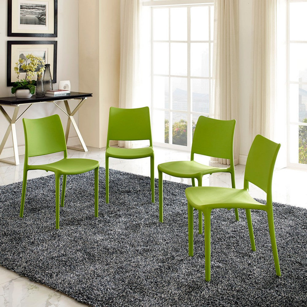 Modway Hipster Contemporary Modern Molded Plastic Stacking Four Dining Chairs in Green MDY-EEI-2425-GRN-SET