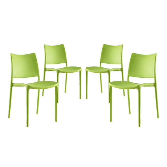 Modway Hipster Contemporary Modern Molded Plastic Stacking Four Dining Chairs in Green