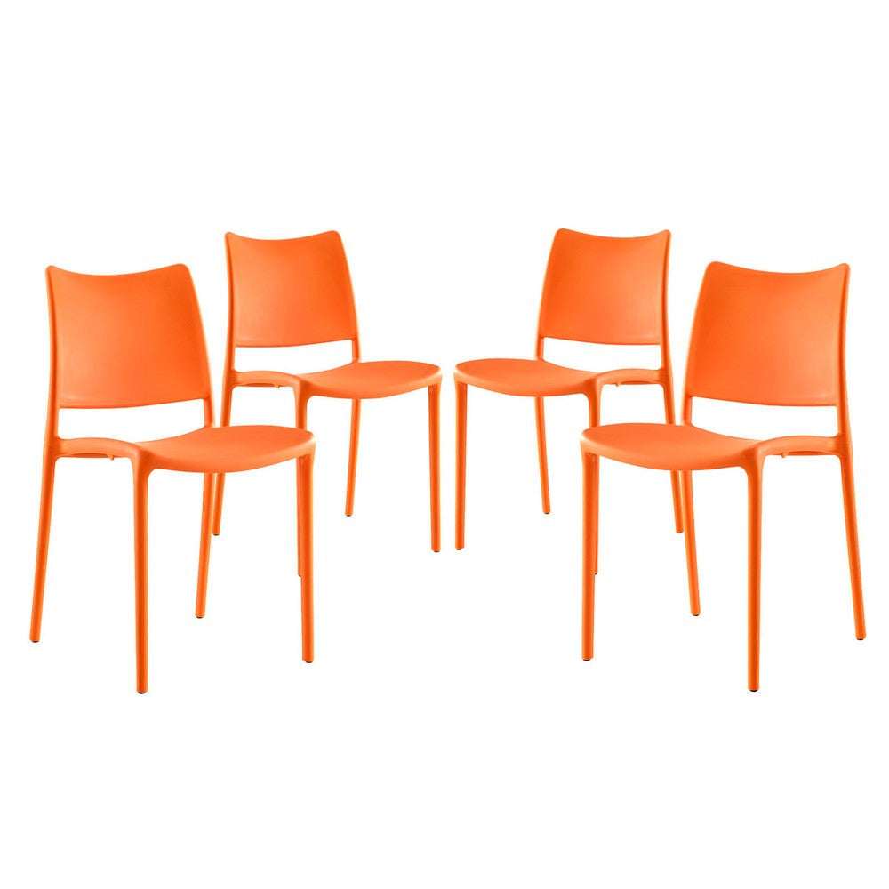 Modway Hipster Contemporary Modern Molded Plastic Stacking Four Dining Chairs in Orange