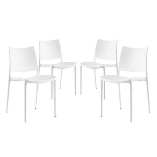 Modway Hipster Contemporary Modern Molded Plastic Stacking Four Dining Chairs in White