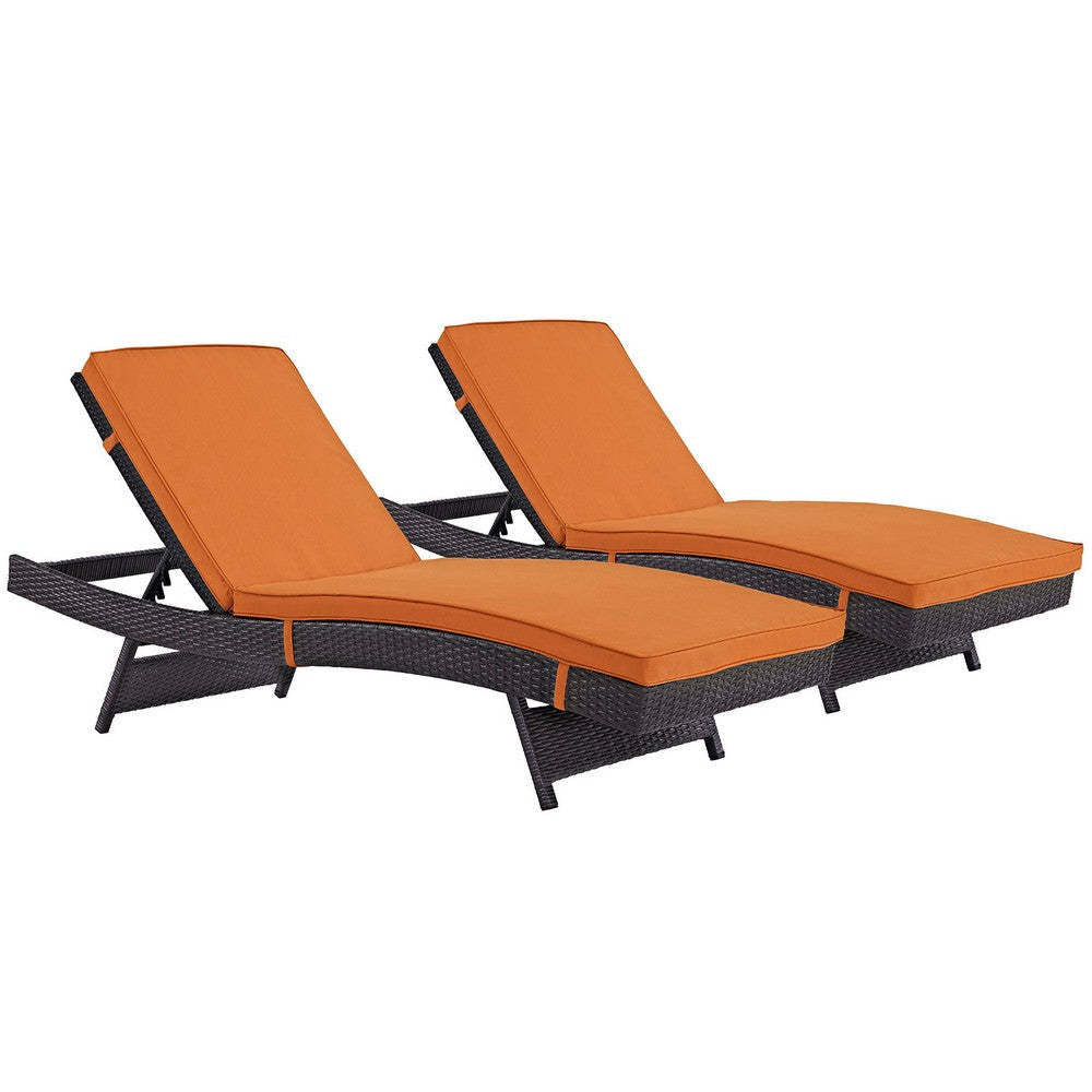 Modway Convene Wicker Rattan Outdoor Patio Chaise Lounge Chairs in Espresso Orange - Set of 2