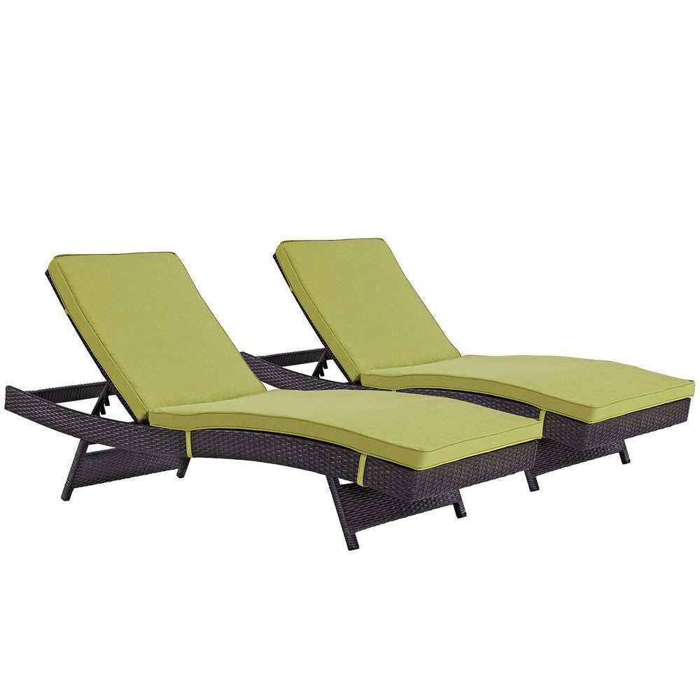 Modway Convene Wicker Rattan Outdoor Patio Chaise Lounge Chairs in Espresso Peridot - Set of 2