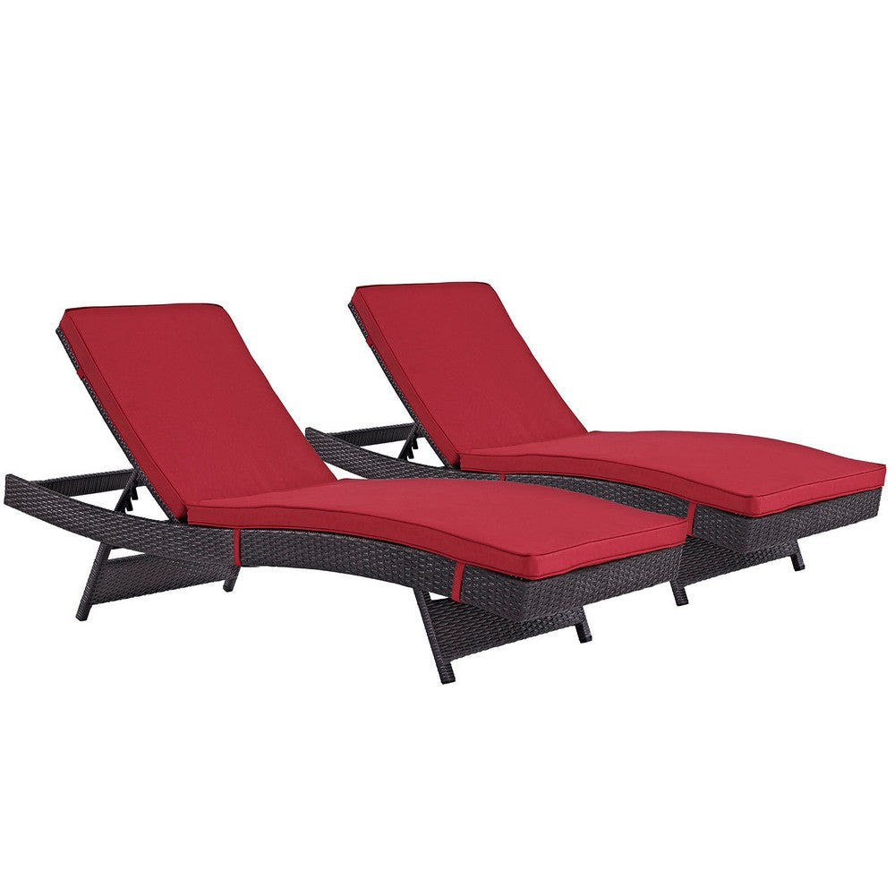 Modway Convene Wicker Rattan Outdoor Patio Chaise Lounge Chairs in Espresso Red - Set of 2