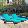 Modway Convene Wicker Rattan Outdoor Patio Chaise Lounge Chairs in Espresso Turquoise - Set of 2 MDY-EEI-2428-EXP-TRQ-SET