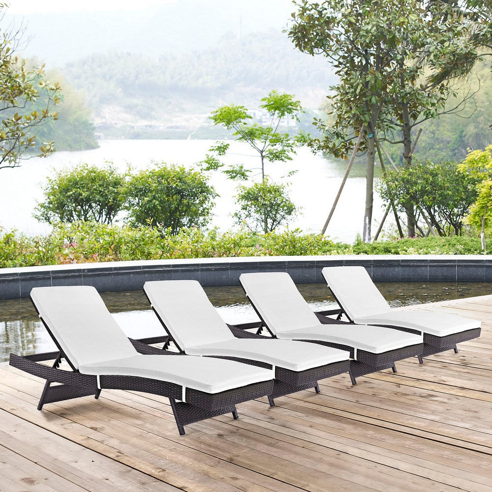 Modway Convene Wicker Rattan Outdoor Patio Chaise Lounge Chairs in Espresso White - Set of 4 MDY-EEI-2429-EXP-WHI-SET