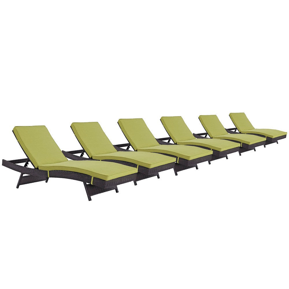 Modway Convene Wicker Rattan Outdoor Patio Chaise Lounge Chairs in Espresso Peridot - Set of 6