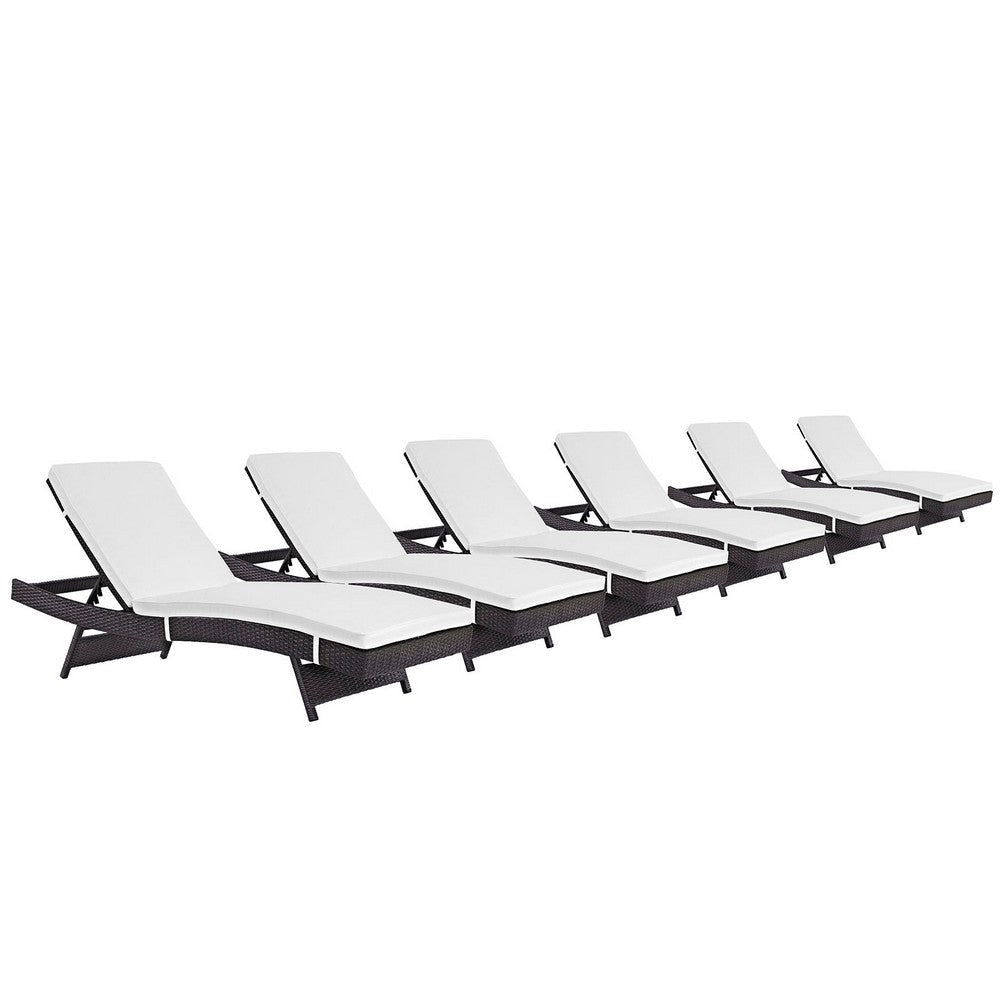 Modway Convene Wicker Rattan Outdoor Patio Chaise Lounge Chairs in Espresso White - Set of 6