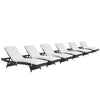 Modway Convene Wicker Rattan Outdoor Patio Chaise Lounge Chairs in Espresso White - Set of 6