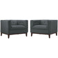 Modway Serve Modern Tuxedo Tufted Two Armchair Set with Upholstered Fabric in Gray