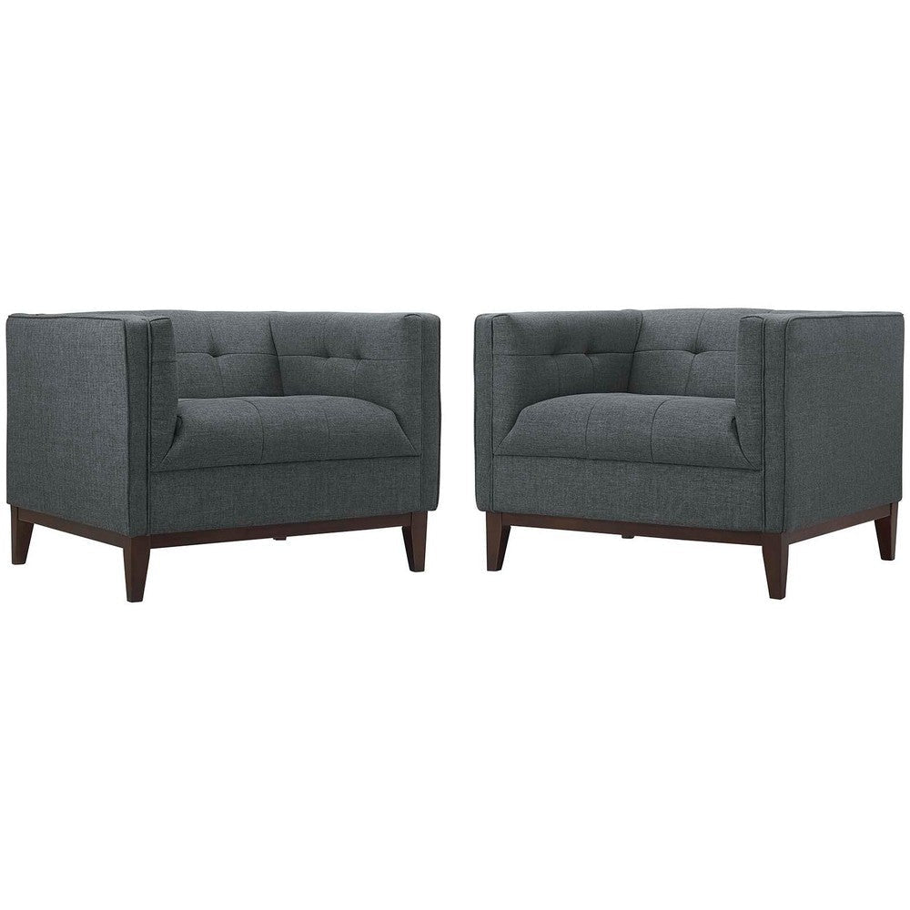 Modway Serve Modern Tuxedo Tufted Two Armchair Set with Upholstered Fabric in Gray