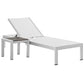 Modway Shore Aluminum Textilene® Mesh Outdoor Patio Poolside Chaise Lounge Chair and Side End Table Set in Silver White