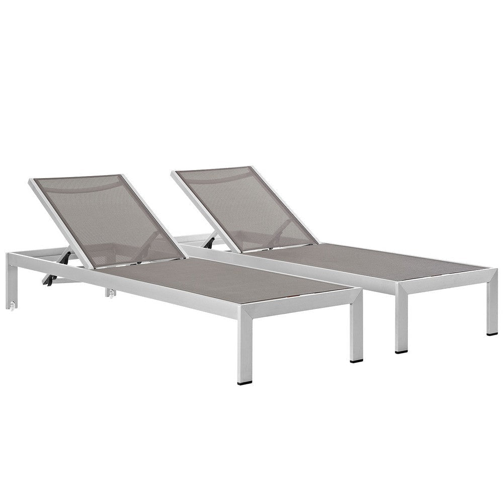 Shore Set of 2 Outdoor Patio Aluminum Chaise Silver Gray MDY-EEI-2472-SLV-GRY-SET