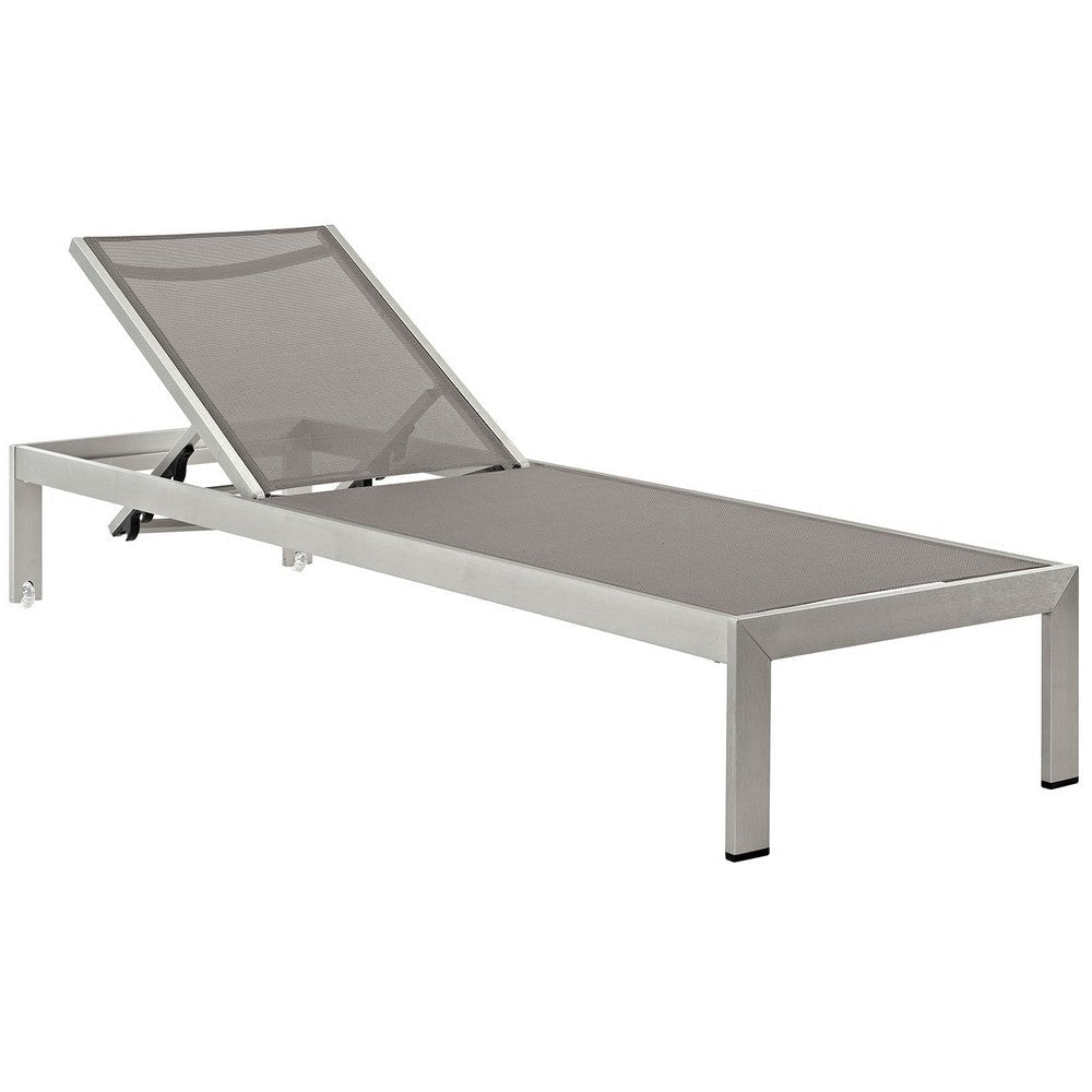 Modway Shore Aluminum Textilene® Mesh Outdoor Patio Six Poolside Chaise Lounge Chairs in Silver Gray MDY-EEI-2474-SLV-GRY-SET