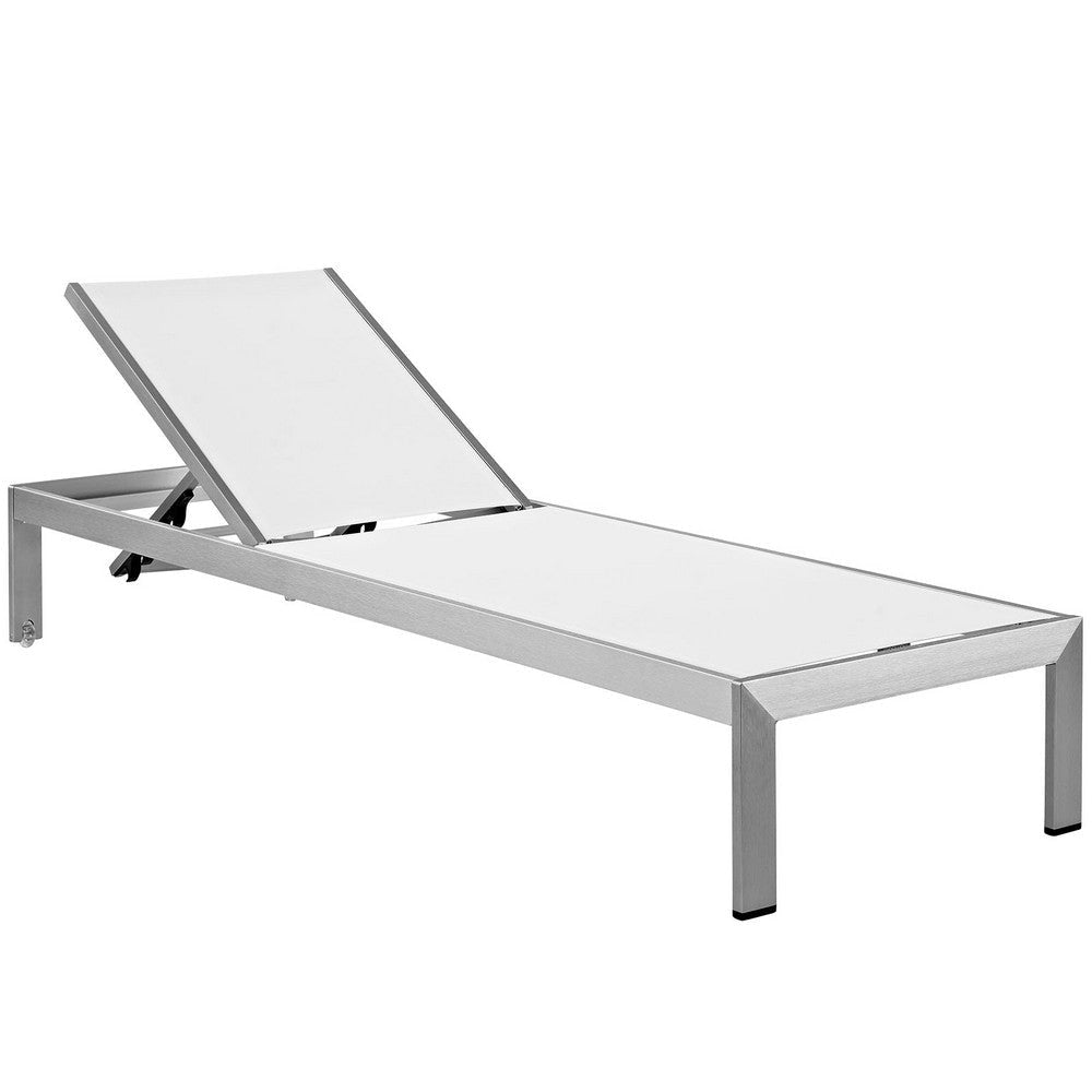 Modway Shore Aluminum Textilene® Mesh Outdoor Patio Six Poolside Chaise Lounge Chairs in Silver White MDY-EEI-2474-SLV-WHI-SET