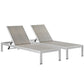 Modway Shore Aluminum Wicker Rattan Outdoor Patio Two Poolside Chaise Lounge Chairs in Silver Gray