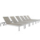 Modway Shore Aluminum Wicker Rattan Outdoor Patio Six Poolside Chaise Lounge Chairs in Silver Gray