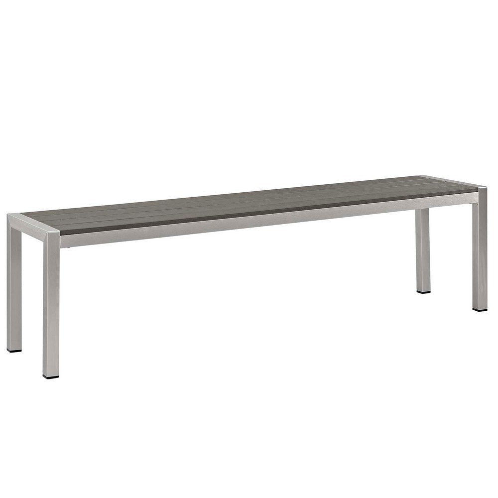 Modway Shore Aluminum Outdoor Patio 3-Piece Dining Set with 71’’ Rectangle Dining Table and Two 67’’ Benches in Silver Gray