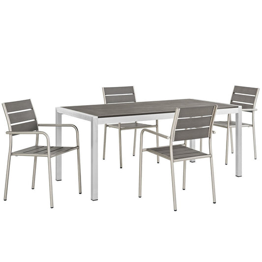 Modway Shore 5-Piece Aluminum Outdoor Patio Dining Table Set in Silver Gray