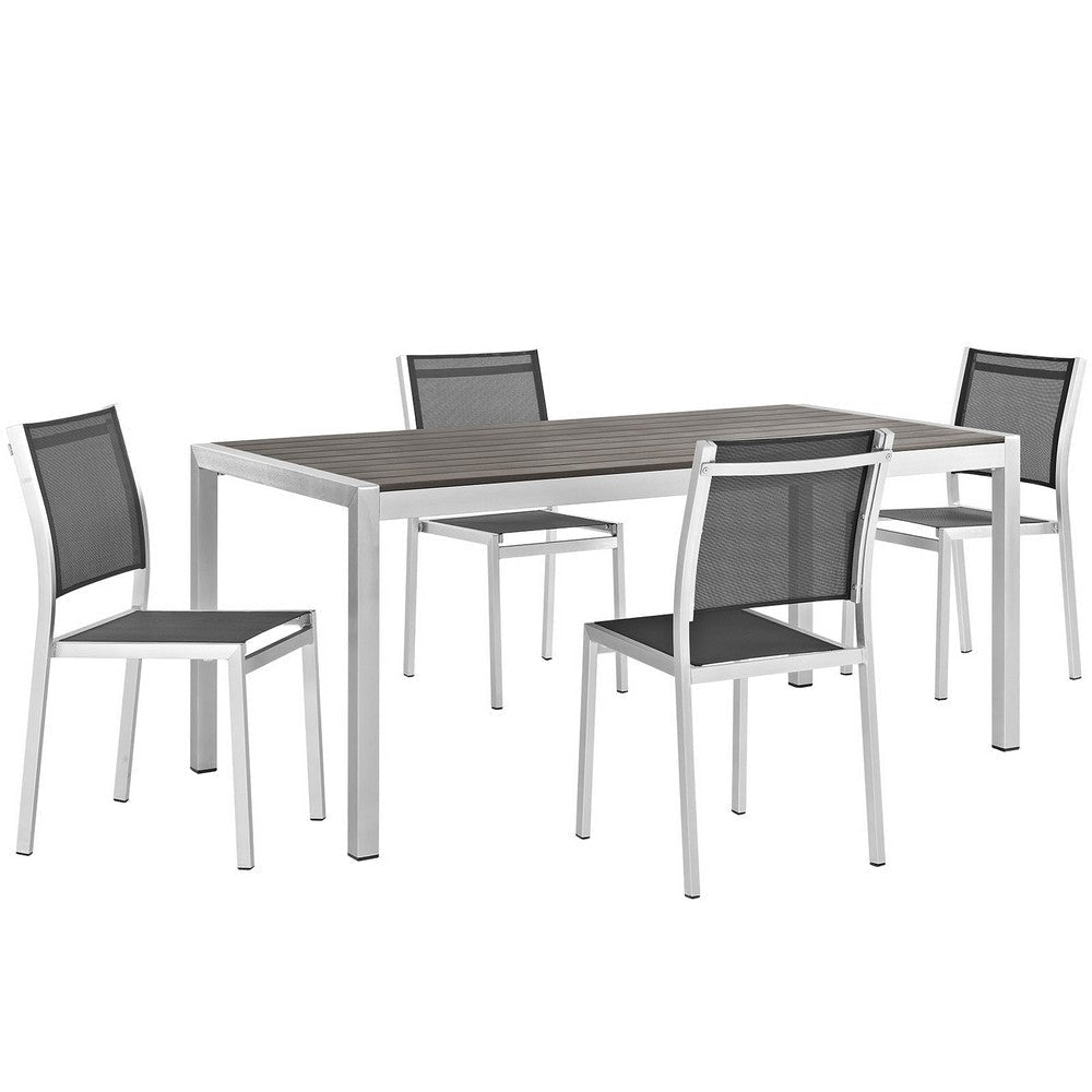 Modway Shore 5-Piece Aluminum Outdoor Patio Dining Table Set in Silver Black