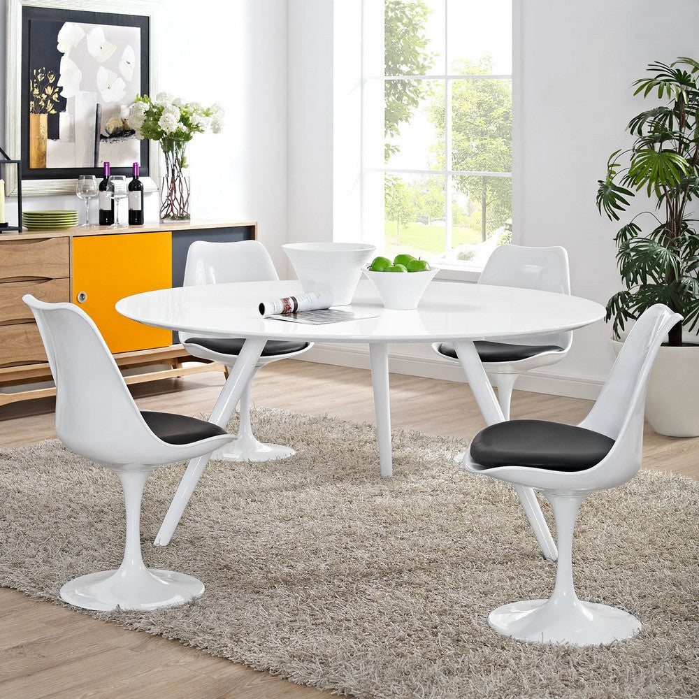 Modway Lippa 60’’ Mid-Century Modern Dining Table with Round White Top and Tripod Base in White MDY-EEI-2525-WHI