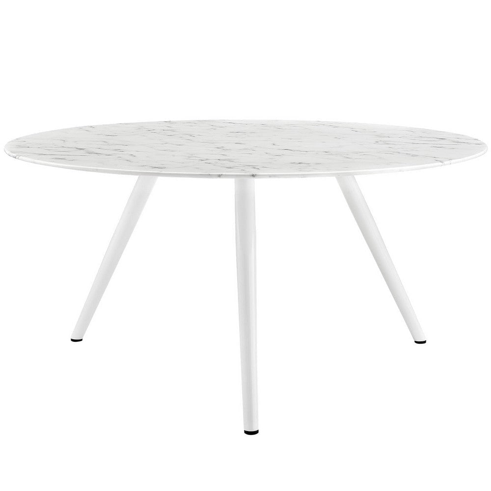 Modway Lippa 60’’ Mid-Century Dining Table with Round Artificial Marble Top and Tripod Base in White MDY-EEI-2527-WHI