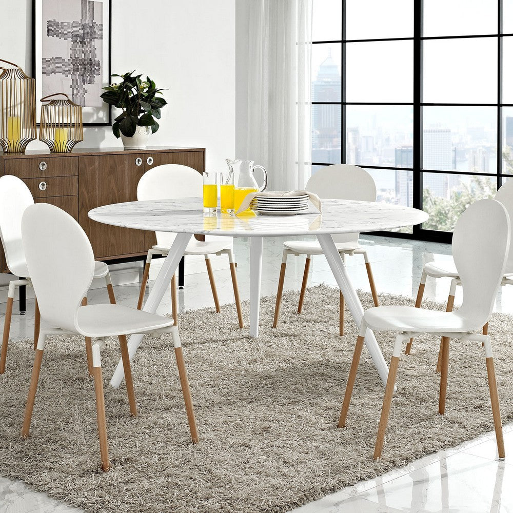 Modway Lippa 60’’ Mid-Century Dining Table with Round Artificial Marble Top and Tripod Base in White MDY-EEI-2527-WHI