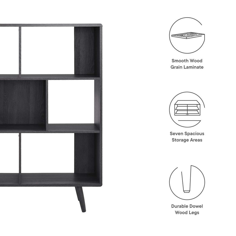 Modway EEI-2529-CHA Transmit 7 Shelf Wood Grain Bookcase Charcoal MDY-EEI-2529-CHA